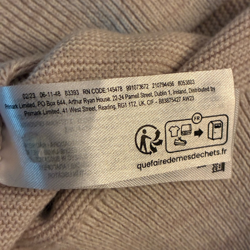 Primark 100% Cotton Unisex Light Taupe/Beige Zip-Up Pullover Sweater Size Medium - Picture 7 of 7